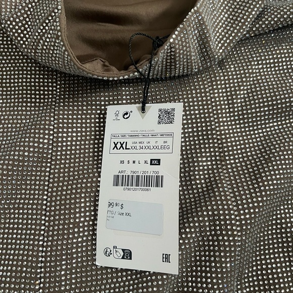 Zara Rhinestone Elegant Silver Strapless Dress sz XXL - Picture 6 of 7